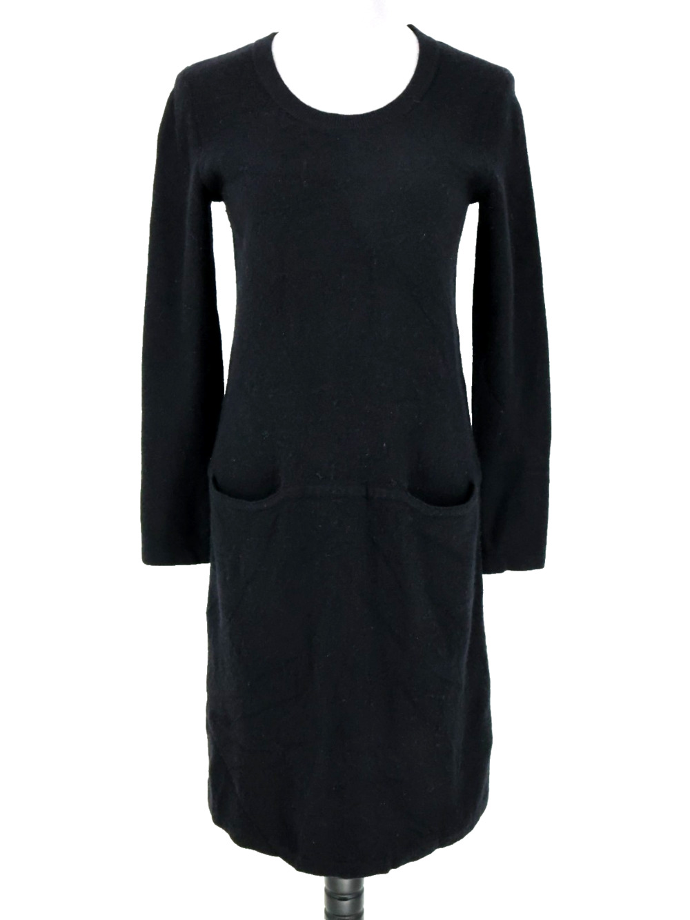 J Jill Sweater Dress Womens XS Black Wool Cashmere Knit Pockets Pullover Preppy